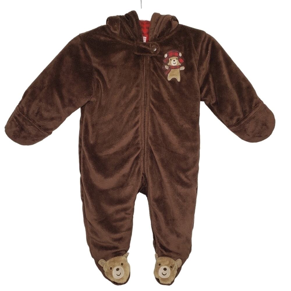 Just For You by Carter Footed Onsie with Plaid lined Hood and Hand Cuffs 6 Month